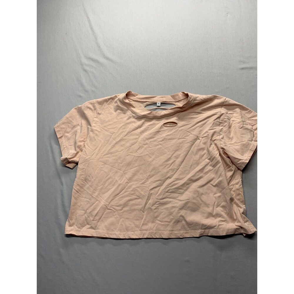 Women's Short Sleeve Tee Distressed Ripped Crop T-Shirt Tops L